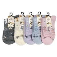 日本製クルーソックス　猫と花