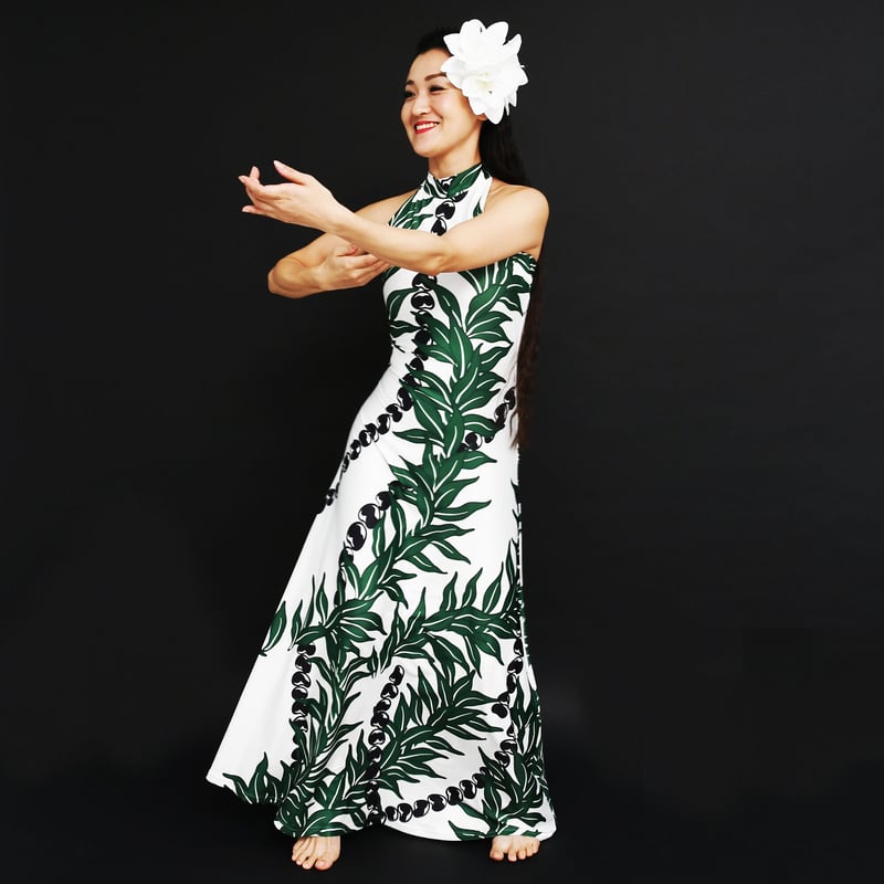 フラドレス ククイ＆Tリーフ柄 アイボリー | I MUA