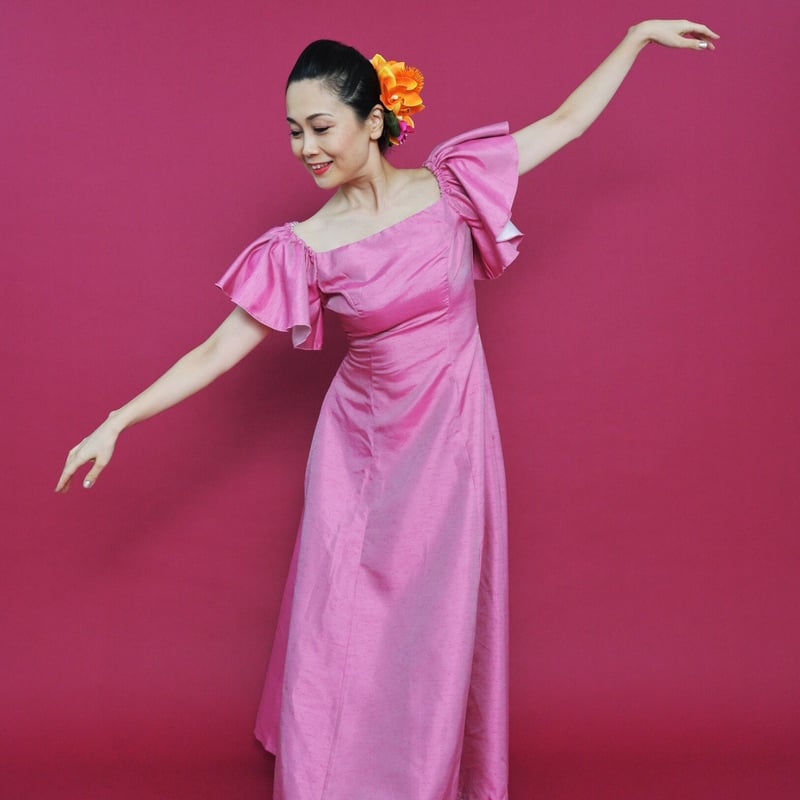 DR079】シャンブレーシャンタンフレア袖ドレス/ピンク | I MUA