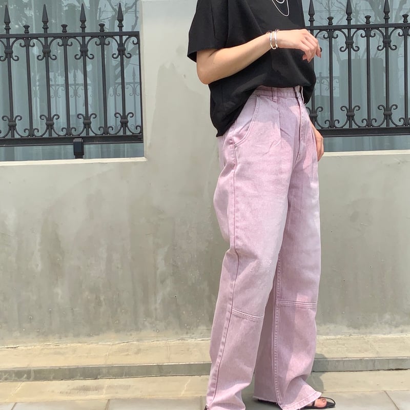 YENN】HIGH RISE TUCK WIDE PANTS / PINK | Radian