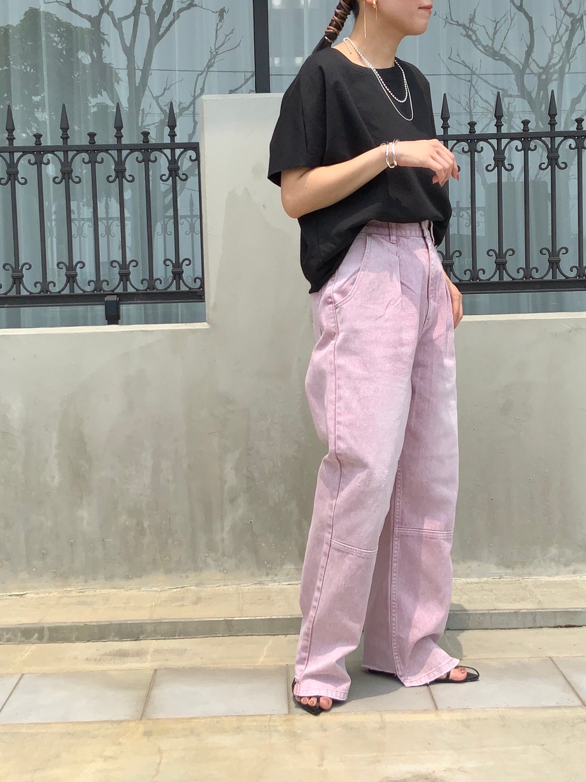YENN】HIGH RISE TUCK WIDE PANTS / PINK | Radian
