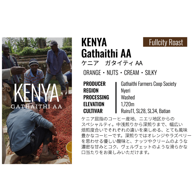 ケニア・ガタイティ AA (フルシティロースト) 100g | Cruise Town Cof
