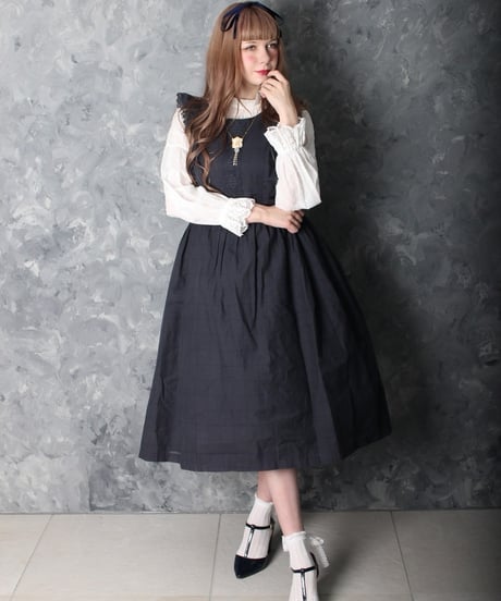 トーションレース付きノースリーブワンピース（BK×WH）◆SALE◆