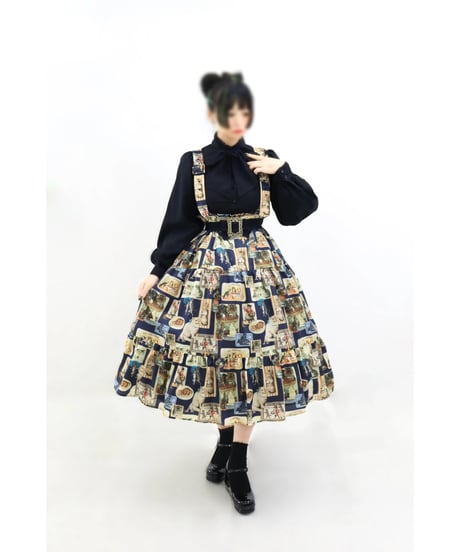 Vintage Cat Skirt（Blue） | Perla nell' ostrica