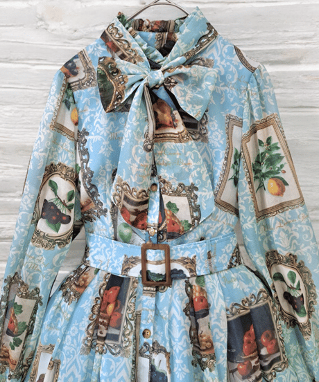 Fruit Still Life Art Museum one-piece dress（sax）