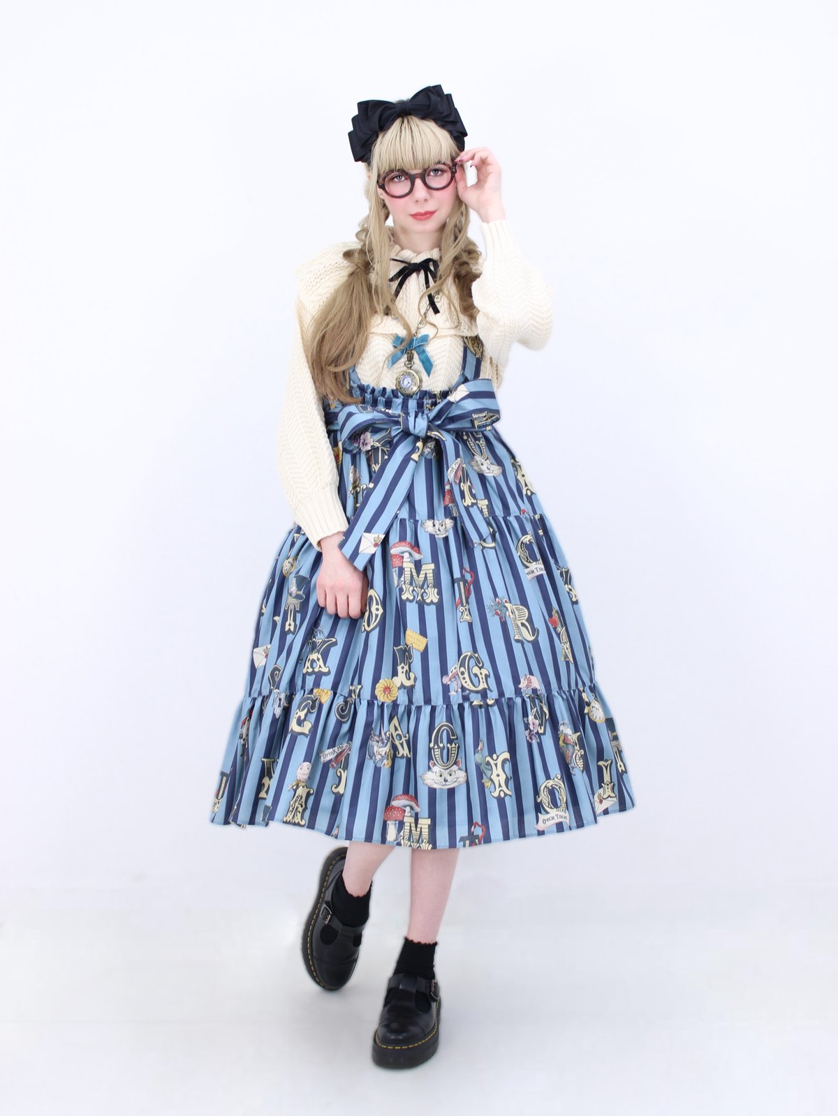 Wonder Party スカート　サックス Alice in Wonder Glyph Skirt（Sax blue） | Perla n