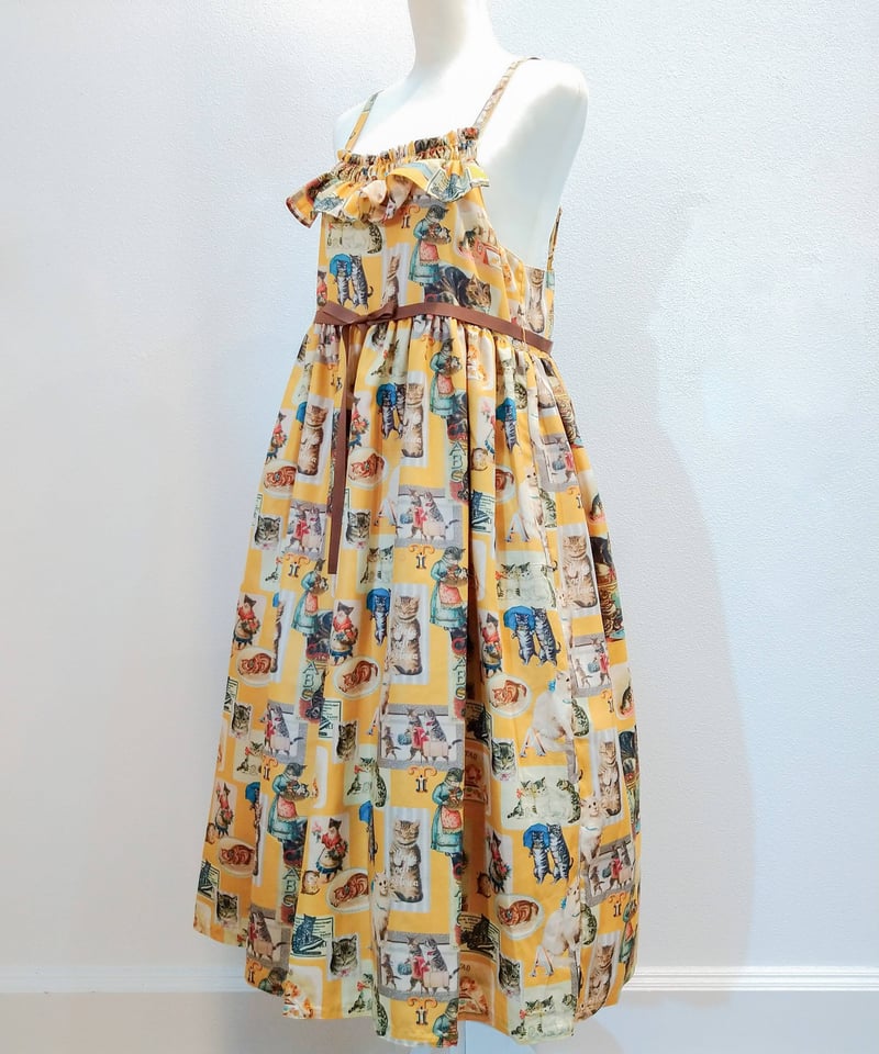 ヴィンテージキャットキャミワンピース（イエロー） | Perla nell