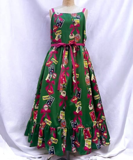 Tipsy Ribbon Jumper Skirt（Green）Lsize