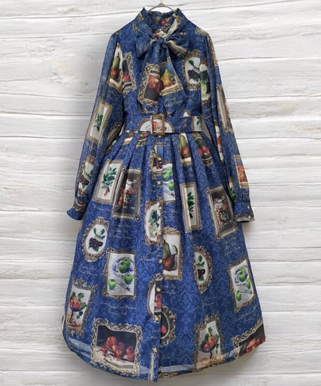 Fruit Still Life Art Museum one-piece dress（Blue）Lsize