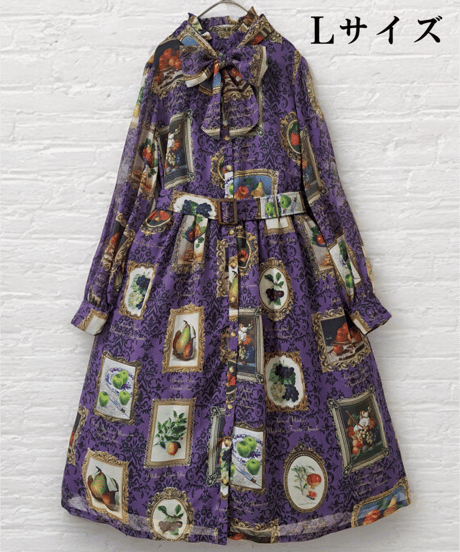 Fruit Still Life Art Museum one-piece dress（Purple）M size