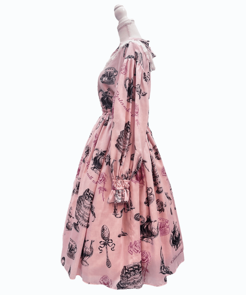 ペルラネルオストリカ ワンピース ピンク 猫 ねこ cat Little banquet one-piece（Pink） | Perla nell' os