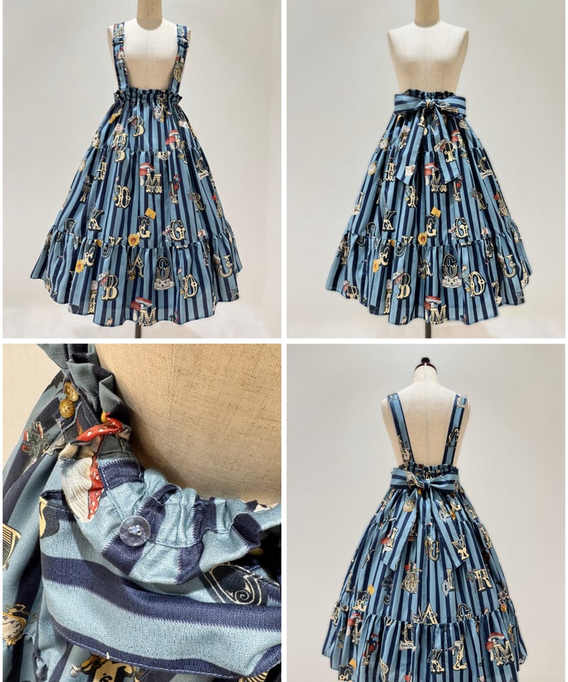 不思議の国のアリス柄スカート　サックス Alice in Wonder Glyph Skirt（sax blue） | Perla n