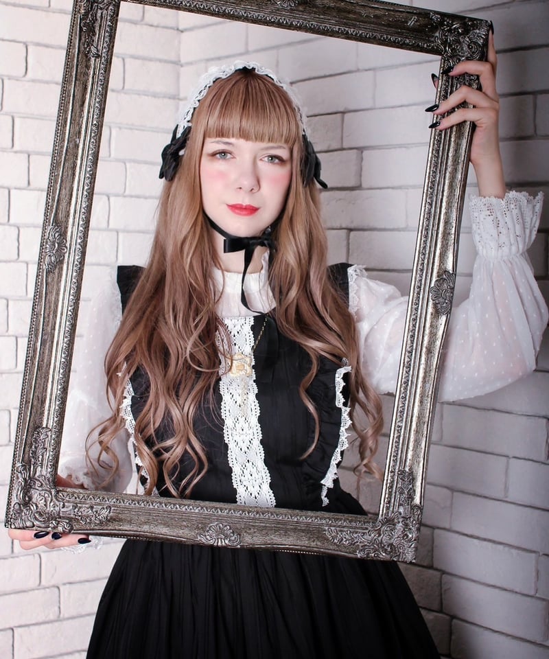 トーションレース付きノースリーブワンピース（BK×WH） | Perla nell 