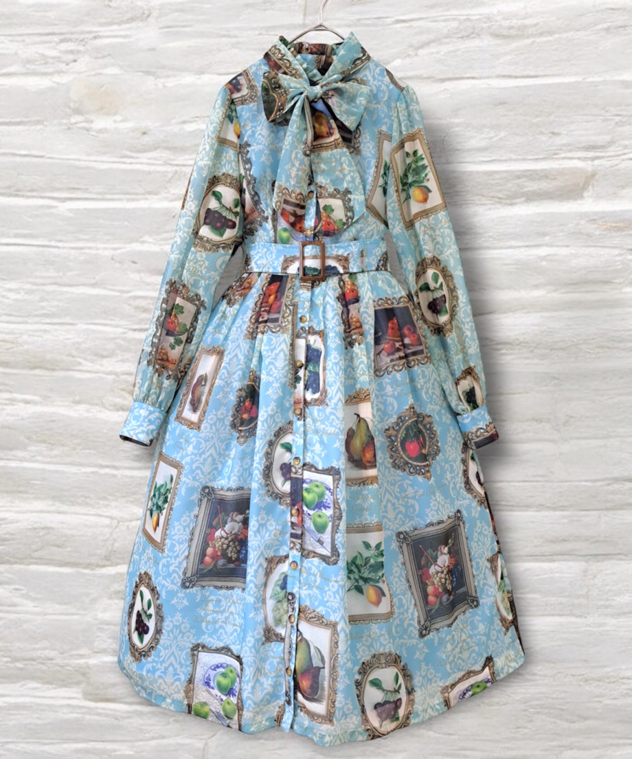 Memorial Tea Museum ワンピース Vintage Orchard スタンドカラーAラインワンピース KATO` GRANDMA MAMA