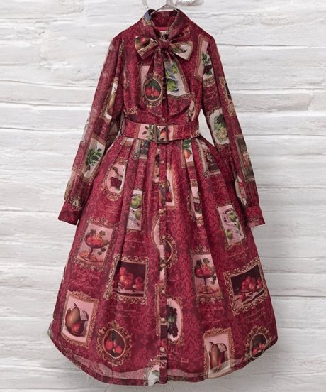 Fruit Still Life Art Museum one-piece dress（wine）