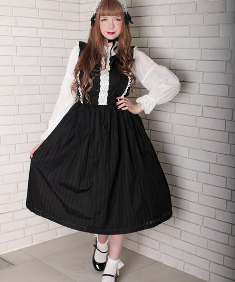 トーションレース付きノースリーブワンピース（BK×WH）◆SALE◆