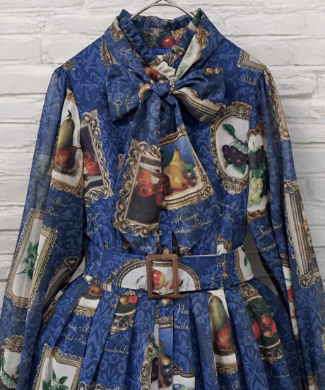 Fruit Still Life Art Museum one-piece dress（Blue）Lsize