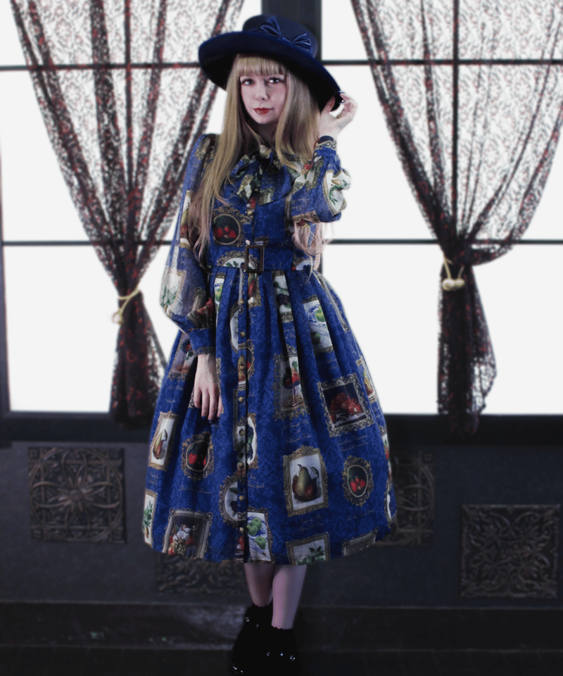 Fruit Still Life Art Museum one-piece dress（sax