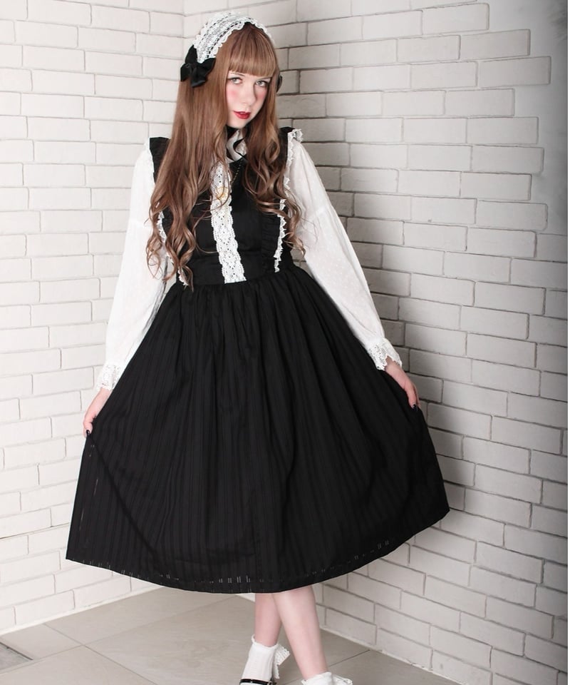 トーションレース付きノースリーブワンピース(BK×WH) | Perla トーションレース付きノースリーブワンピース(BK×WH) | Perla