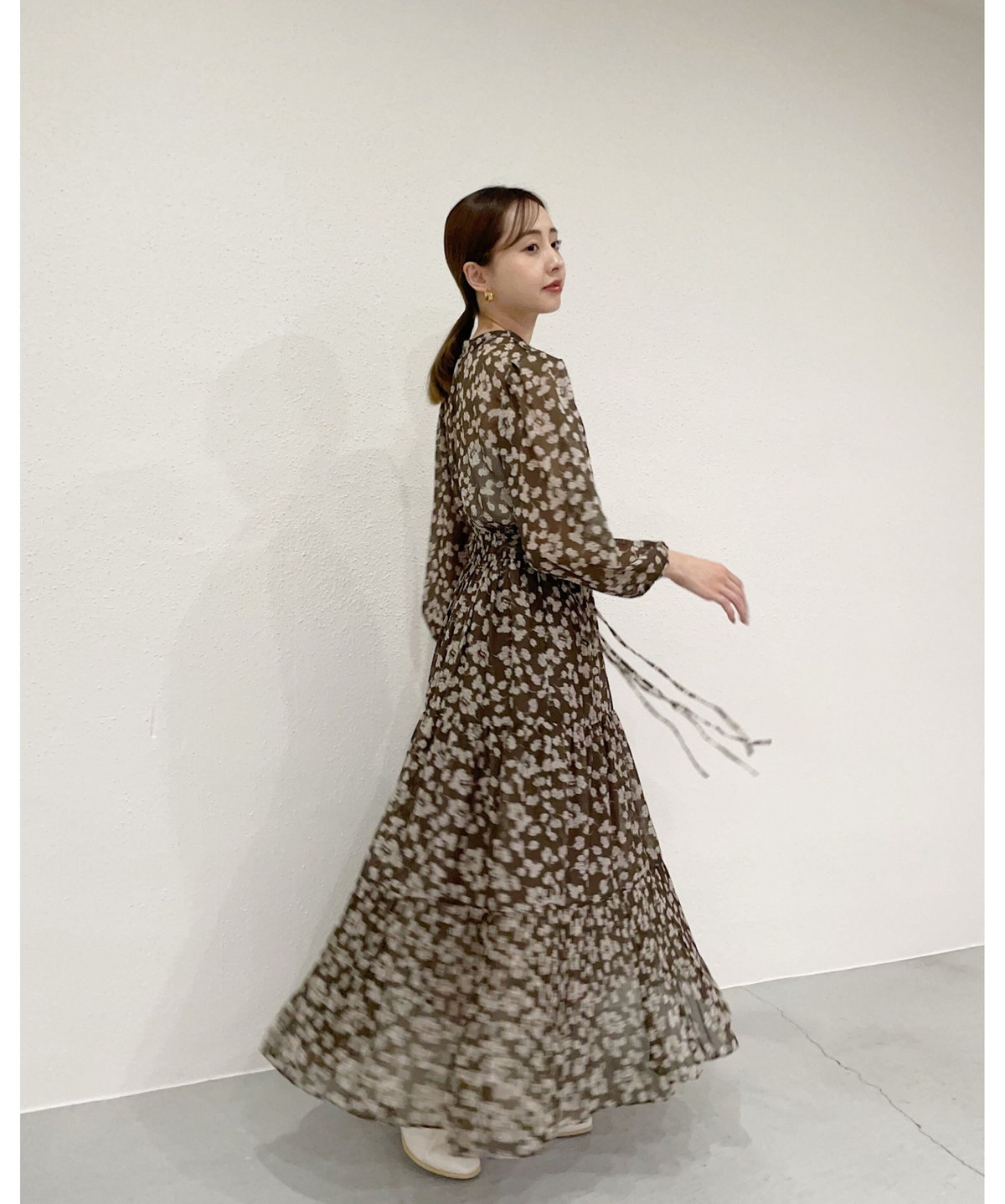 Derhy ルネデリー ロングワンピース 円く シフォン パッチワーク 