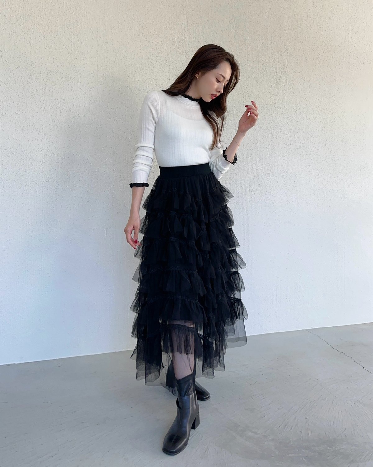 ブラウン ニット フリルスカート ブラウン ニット フリルスカート チュールフリルニットスカート | FURBLE