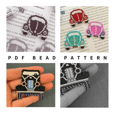 レトロカー　ビーズステッチ図案