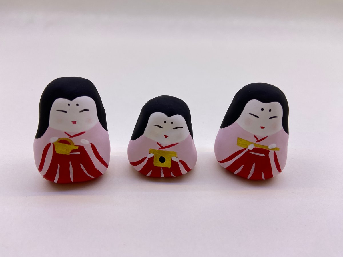 豆雛十人セット 木の台座 屏風付 | くれ張り子 まさはち工房