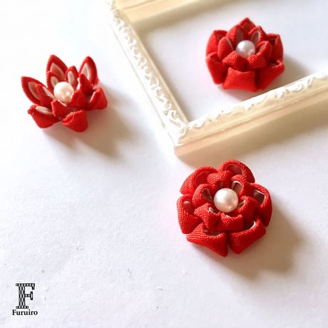 3種＊祝い紅白の２重２段つまみ　イヤリング