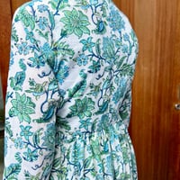 【完成品1点物Ｍ➕セミオーダー1点】No.11   憧れのカシュクールドレス✴︎気持ちいい極薄コットン★白×水色グリーン花柄