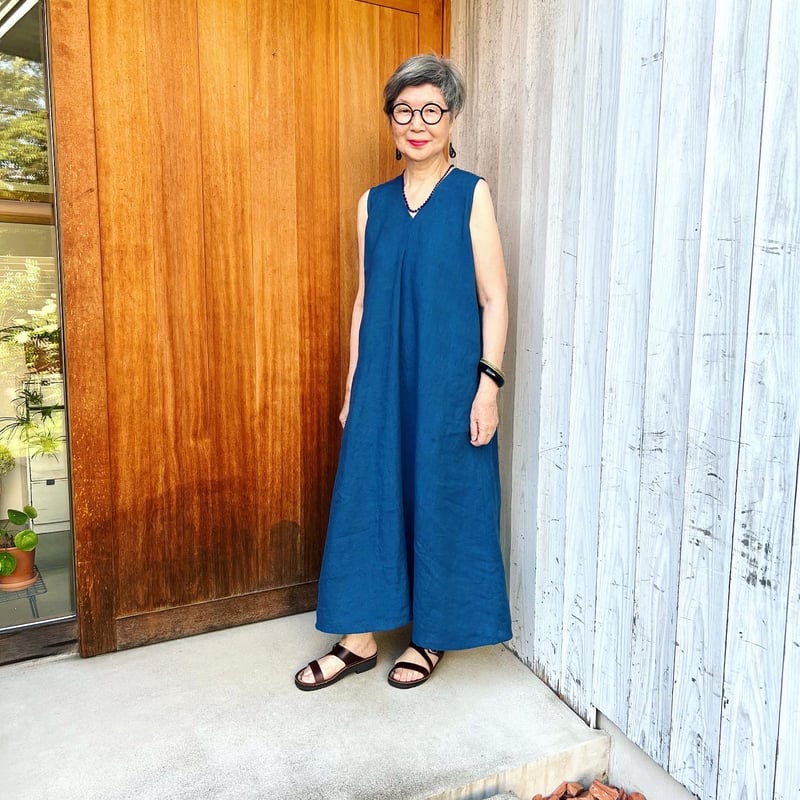 受注品☆真夏に着たいノースリーブワンピース ✴︎インクブルー色