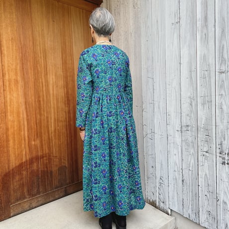【No.24セミオーダー可】   憧れのカシュクールドレス✴︎気持ちいい極薄コットン★ダークグリーン×花柄