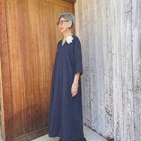 【受注品】普通厚★5型✴︎幸せな春夏リネン四角ワンピース✴︎後ろ三角パーツボタン付きが標準になりました✴︎国産高級さらさらリネン✴︎【リネン四角ワンピース✴︎ダークネイビー】