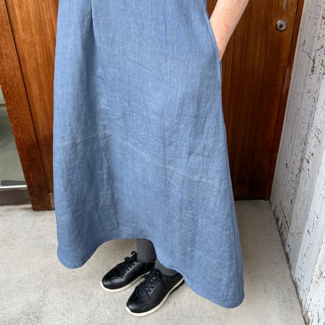 【受注品】普通厚★8型✴︎幸せな春夏リネンスッキリワンピース✴︎後ろV開き✴︎国産高級さらさらリネン✴︎爽やかブルーグレー✴︎袖丈変更可