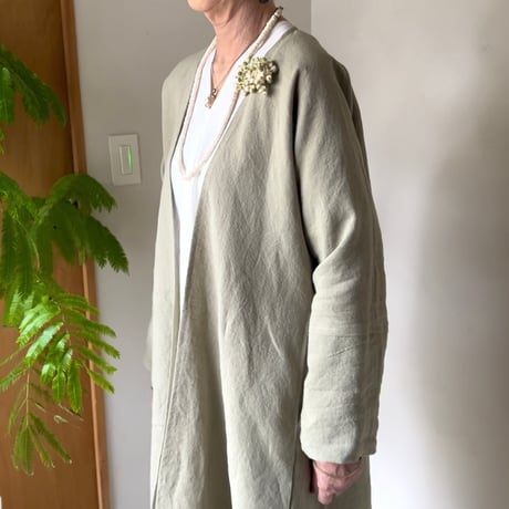 【受注品】春秋、さらっと羽織れる四角コート✴︎高級ベルギーリネン肉厚✴︎草原色