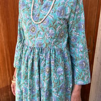 ●再販【セミオーダーでお作りします】No.6憧れのカシュクールドレス✴︎気持ちいい極薄コットン★ライトターコイズ×花柄