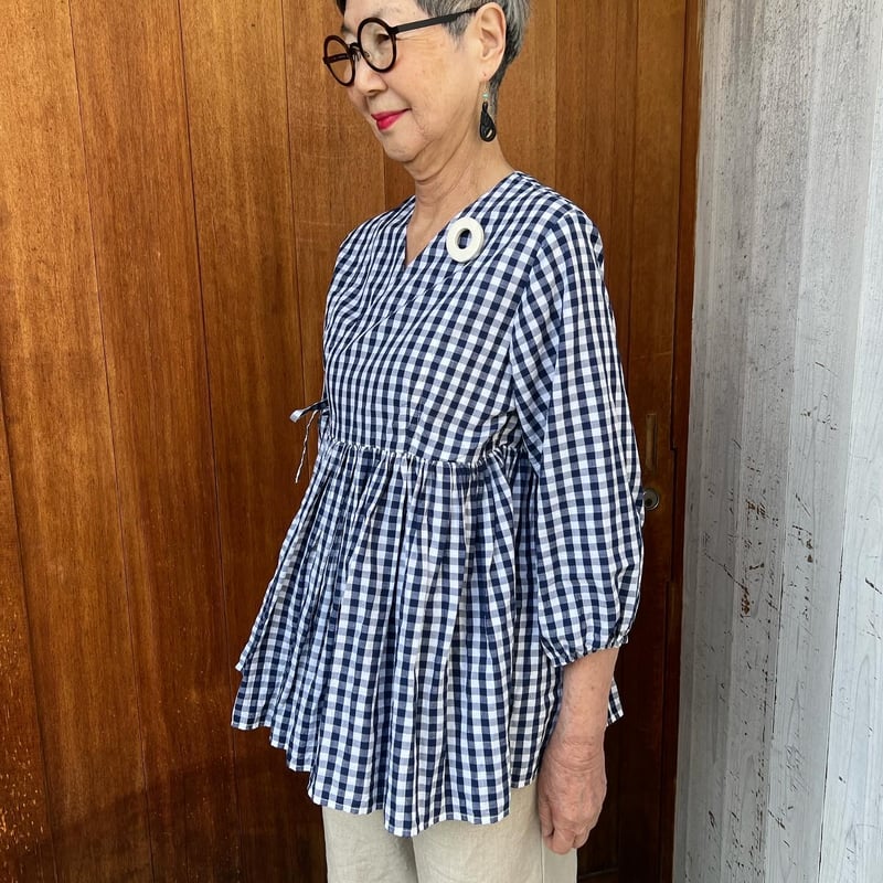 受注品】憧れのラバリ風ジャケット☆ギンガムチェック紺×白