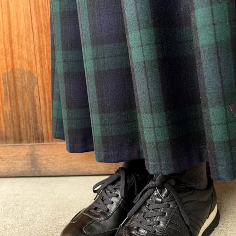 【No.12】受注品★冬が楽しいスカート★25'26'秋冬No.12●緑×紺タータンチェック★国産高級ウール100%★共布ミニマフラー付き！