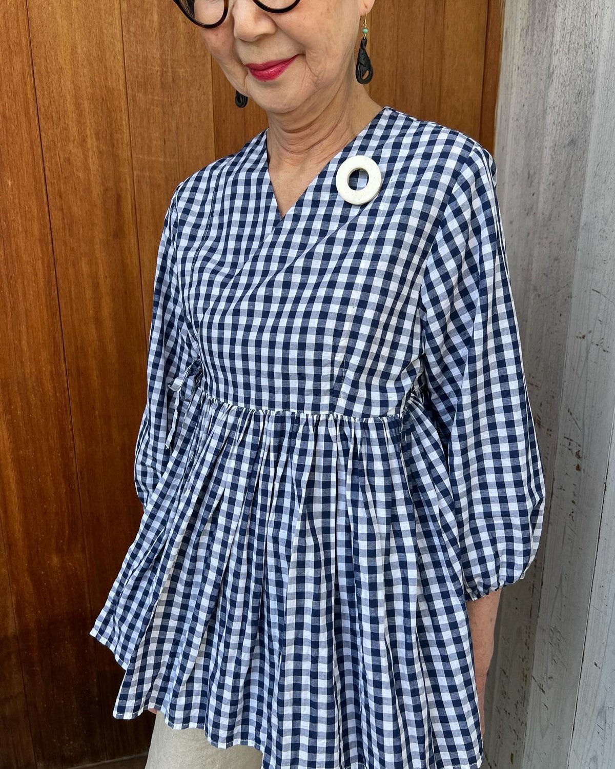 受注品】憧れのラバリ風ジャケット☆ギンガムチェック紺×白