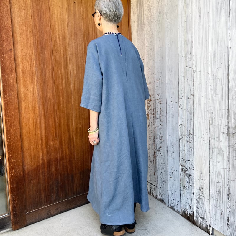 45リネンワンピース 受注品】普通厚☆5型✴︎幸せな春夏リネン四角ワンピース✴︎後ろ三角