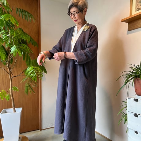 【受注品】春秋、さらっと羽織れる四角コート✴︎高級ベルギーリネン肉厚✴︎草原色
