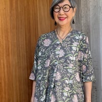 受注品】○No.32○インド手押しブロックプリント○ライト緑グレー