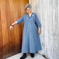 【受注品】普通厚★幸せな春夏リネン四角ワンピース✴︎後ろ三角パーツボタン付きが標準になりました✴︎国産高級さらさらリネン✴︎【リネン四角ワンピースNo.5爽やかなブルーグレー】