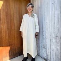 【受注品】厚手★シックに決めたい春秋の四角ワンピース✴︎後ろ三角パーツボタン付きが標準になりました✴︎国産高級ベルギーリネン✴︎【リネン四角ワンピース　No.4オフホワイト】