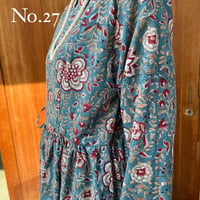 【No.27セミオーダー可】   憧れのカシュクールドレス✴︎気持ちいい極薄コットン★ブルーグリーン×赤花柄