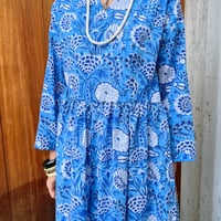 【完成品1点物Ｌ】No.8   憧れのカシュクールドレス✴︎気持ちいい極薄コットン★青空ブルー×花柄
