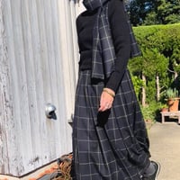 【No.5】★冬が楽しいスカート★25'26'秋冬 ●【No.5 濃い緑×紺イエローLINEタータンチェック】★国産高級ウール100%★共布ミニマフラー付き！