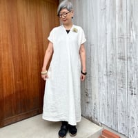 【受注品】普通厚★6型✴︎幸せな夏の四角リネンワンピース✴︎ミニモモンガ半袖✴︎後ろ三角パーツボタン付き✴︎国産高級さらさらリネン✴︎オフホワイト