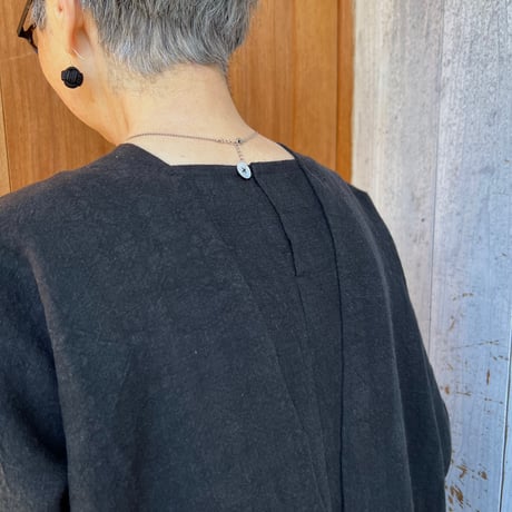 【受注品】厚手★5型+長袖✴︎幸せな春秋の四角ワンピース✴︎後ろ三角パーツボタン付きが標準になりました✴︎国産高級ベルギーリネン✴︎【リネン四角ワンピース　No.4味わいブラック