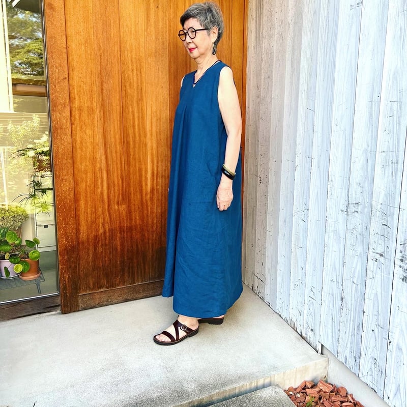 受注品☆真夏に着たいノースリーブワンピース ✴︎インクブルー色