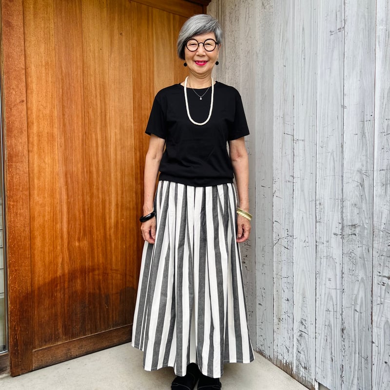 受注品○【再販】綿麻しっかり目素材 大人可愛いストライプタックス